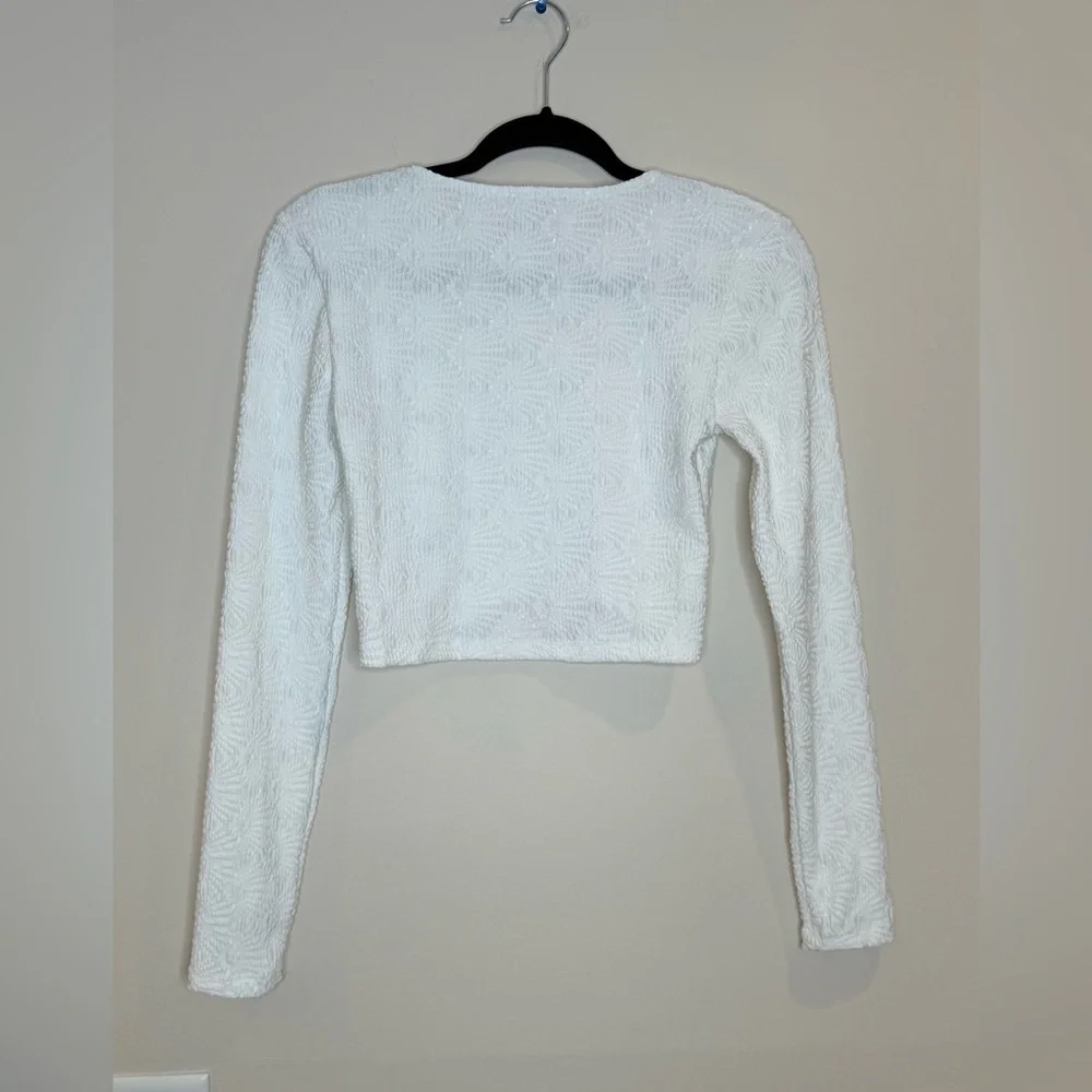 🔥Zara White Patterned Long Sleeve Crop Top Sz M EUC🔥